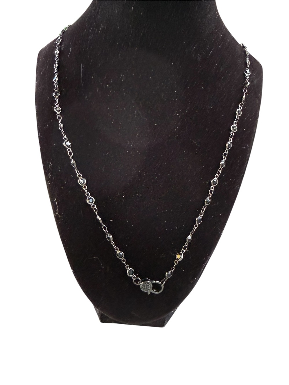 New Freida Rothman Black Rhodium and Black Crystal Bezel Station 24” Necklace